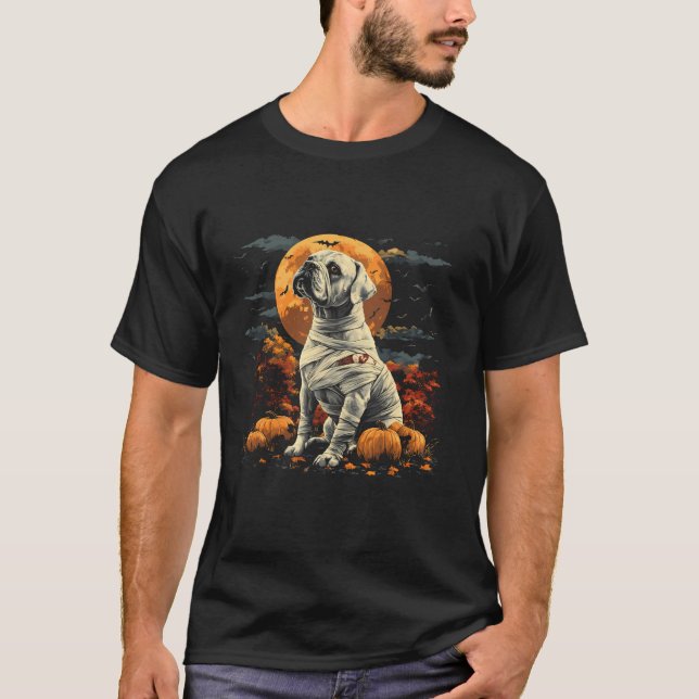 Funny Mummy Boxer Pumpkin Scary Halloween Hund Kär T Shirt (Framsida)