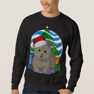 Funny Munchkin Cat Santa Julgran Decor Lång Ärmad Tröja