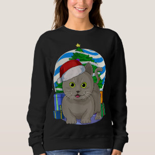 Funny Munchkin Cat Santa Julgran Decor T Shirt