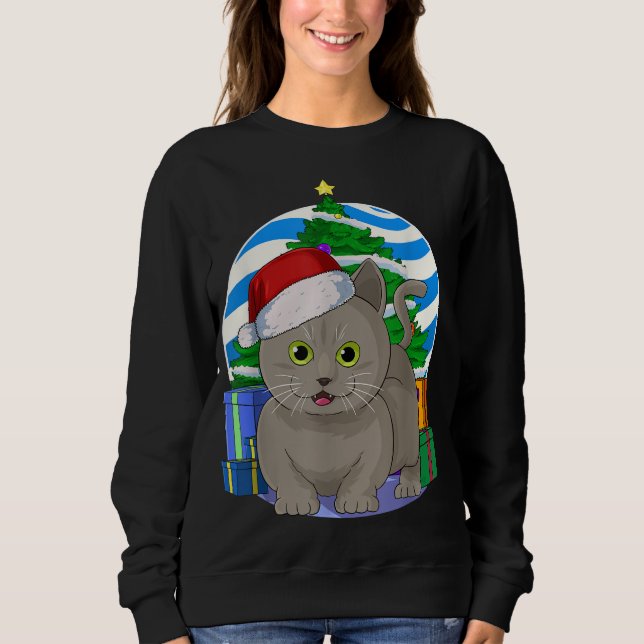 Funny Munchkin Cat Santa Julgran Decor T Shirt (Framsida)