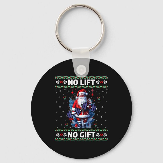 Funny Muscle Santa Lifting Ugly Christmas Sweater  Nyckelring (Framsida)