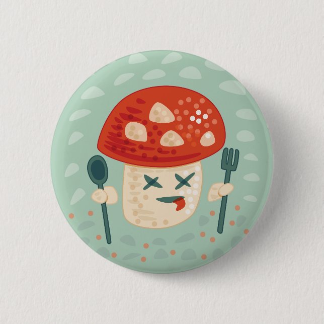 Funny Mushroom Food Character Konstig Odness Knapp (Framsida)