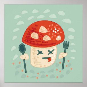 Funny Mushroom Food Character Konstig Odness Poster