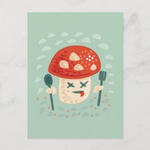 Funny Mushroom Food Character Konstig Odness Vykort