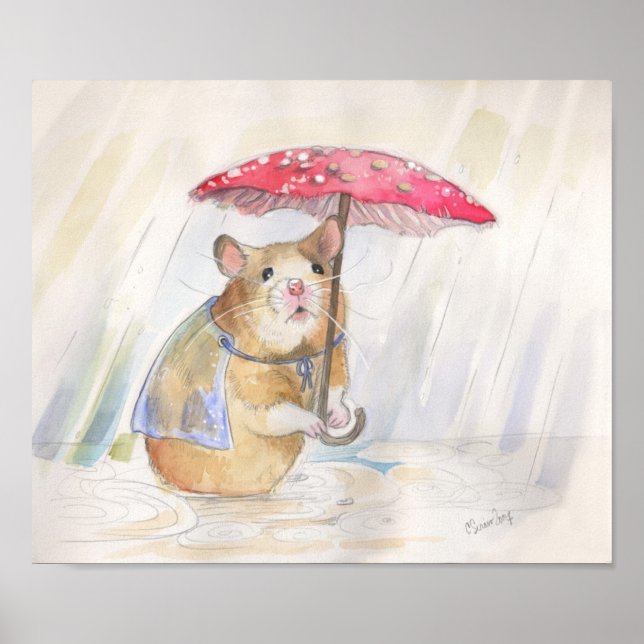 Funny Mushroom Rainy Day Hamster Poster (Framsidan)