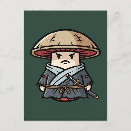 Funny Mushroom Ronin Wandering Samurai Illustratio Vykort