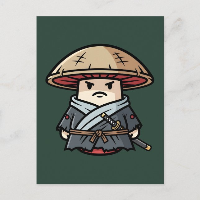 Funny Mushroom Ronin Wandering Samurai Illustratio Vykort (Framsida)