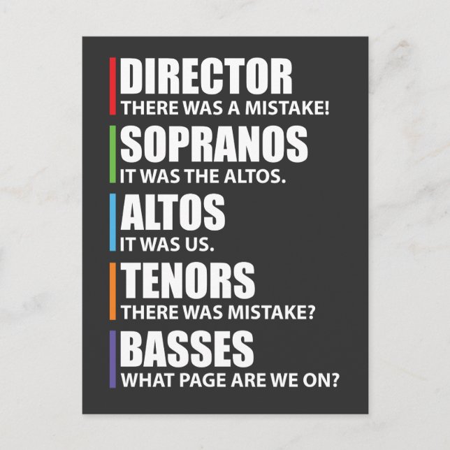 Funny Music Choir Singing Choir Joke Vykort (Framsida)