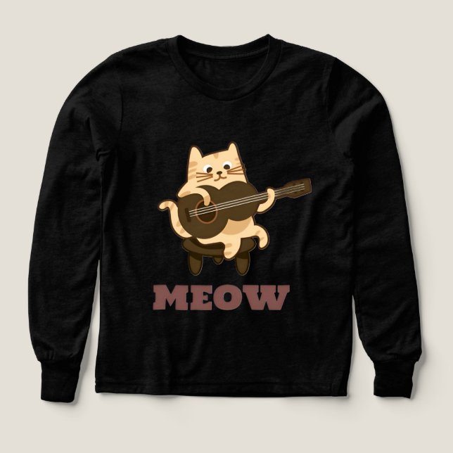 Funny Musical Cat Spela Guitar Black T-Shirt (Design framsida)