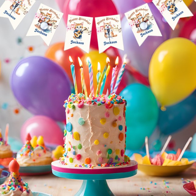 Funny Musical Cats Karaoke Barns födelsedag Party Vimplar (Skapare uppladdad)