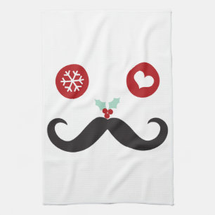 Funny Mustache Ansikte Helgdag Hand Towel Kökshandduk