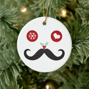 Funny Mustache Ansikte jul Cute Helgdag Photo Julgransprydnad Keramik