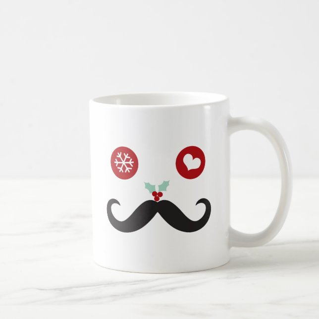 Funny Mustache Ansikte Snöflingor jul Helgdag Kaffemugg (Höger)