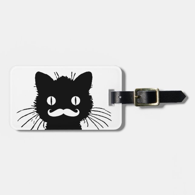 FUNNY MUSTACHE, BLACK CAT BAGAGEBRICKA (Horisontell Framsida)