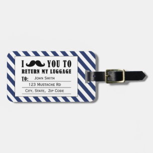 FUNNY MUSTACHE LUGGAGE TAG BLUE RAND BAGAGEBRICKA