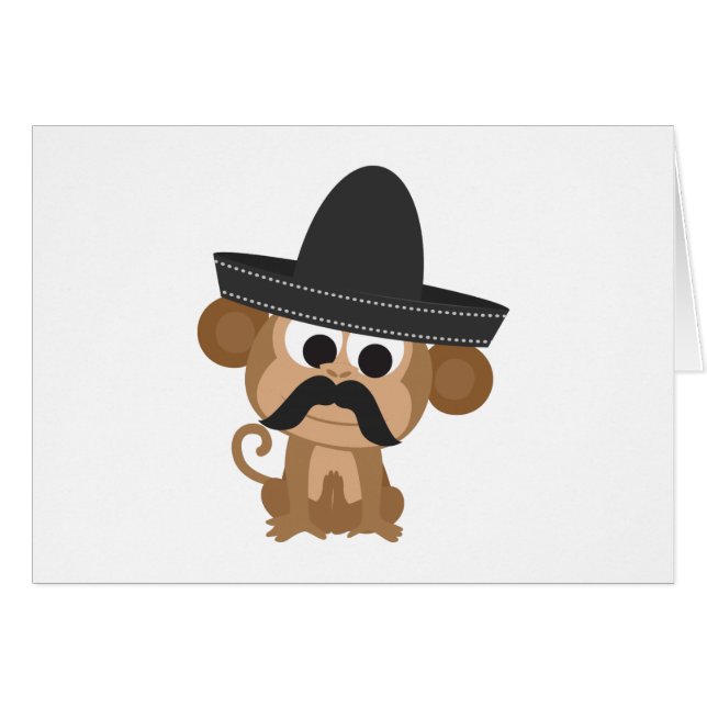Funny Mustache Monkey med mexikanskt sombrero OBS Kort (Framsidan Horizontal)