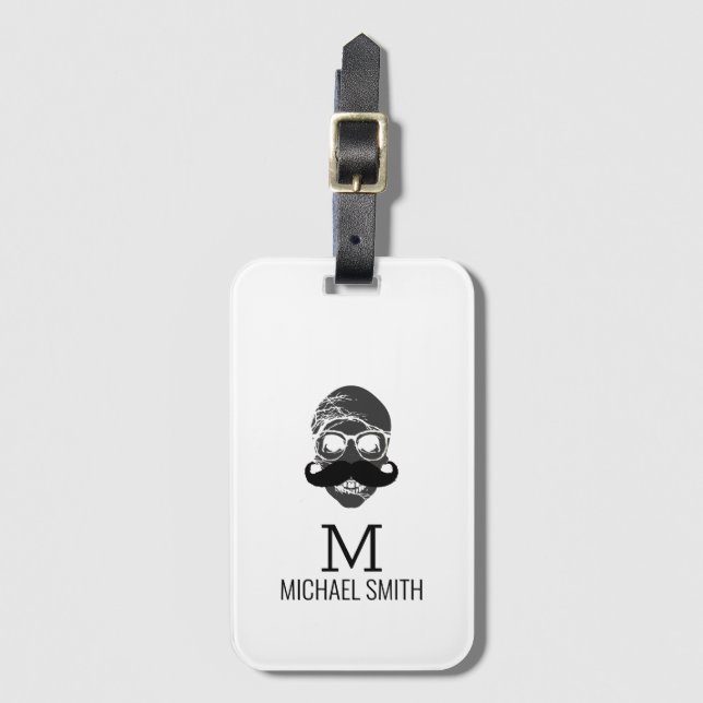 Funny Mustache Monogram #2 Bagagebricka (Framsida vertikal)