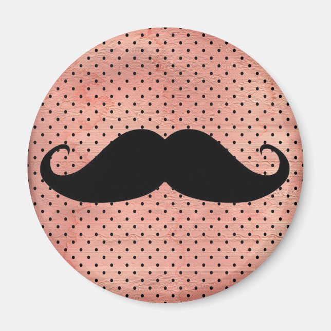 Funny Mustache på Cute Rosa Polka Dot Background Magnet (Framsidan)