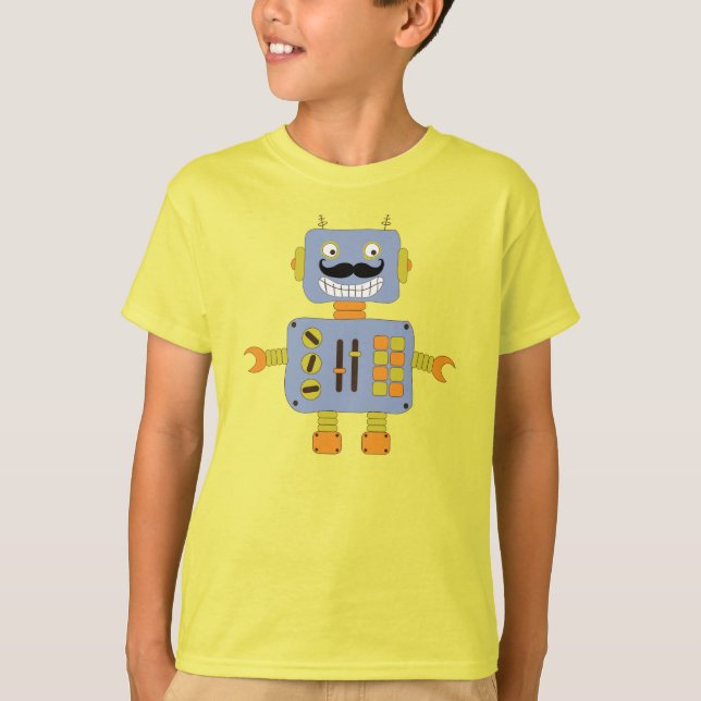 Funny Mustache Robot Tee Shirt (Framsida)