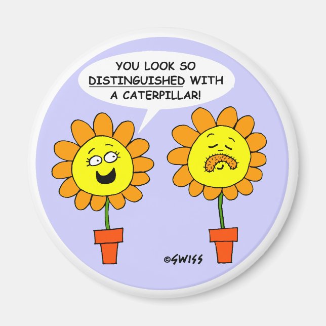 Funny Mustache Tecknad Round Magnet (Framsidan)