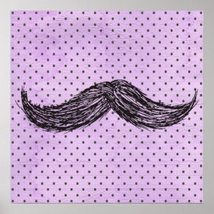 Funny Mustache Teckning med Lila Polka dots Poster