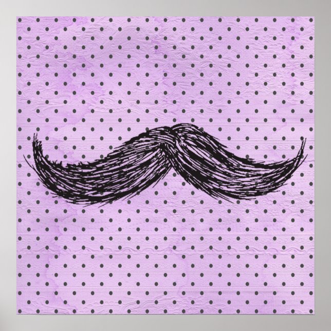 Funny Mustache Teckning med Lila Polka dots Poster (Framsidan)
