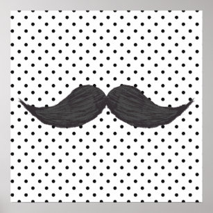 Funny Mustache Teckning och Black Polka dots Poster