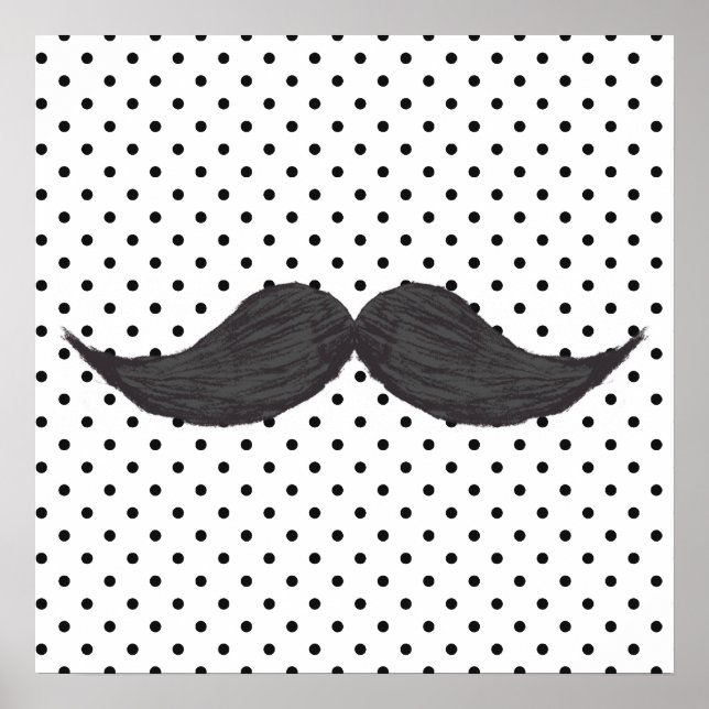 Funny Mustache Teckning och Black Polka dots Poster (Framsidan)