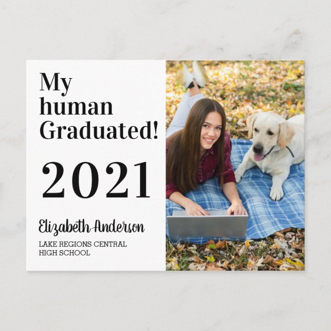 Funny My Human Graduated Hund 2021 Photo Studenten Inbjudan Vykort (Framsida)