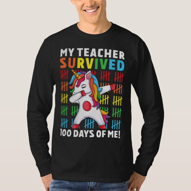 Funny My Teacher Survived 100 Days Of Me 100th Day T Shirt (Framsida)