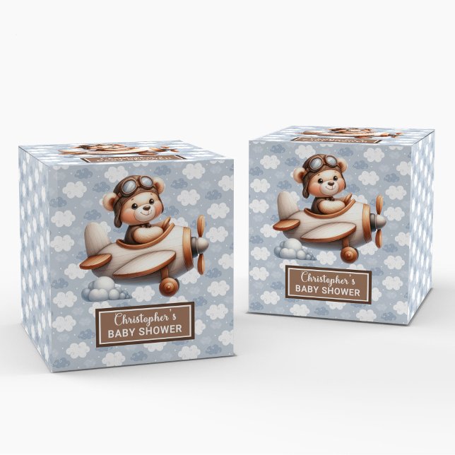Funny Nalle Pilot Boy Baby Favor Box Presentaskar (Funny Teddy Bear Pilot Boy Baby Favor Box)