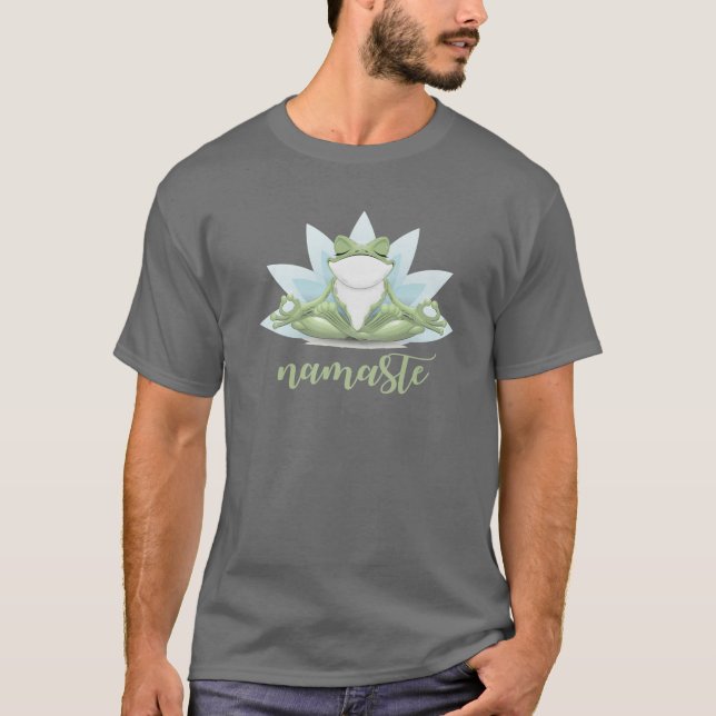 Funny Namaste Yoga Poses Frog Buddha Flower Symbol T Shirt (Framsida)