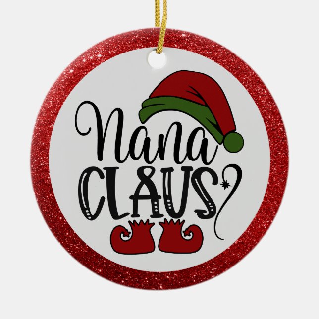 Funny Nana Claus Sayed Red Glitter Santa Hat Julgransprydnad Keramik (Framsidan)