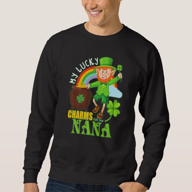 Funny Nana Paddy Day St Patricks Lucky Charms Call Lång Ärmad Tröja (Framsida)