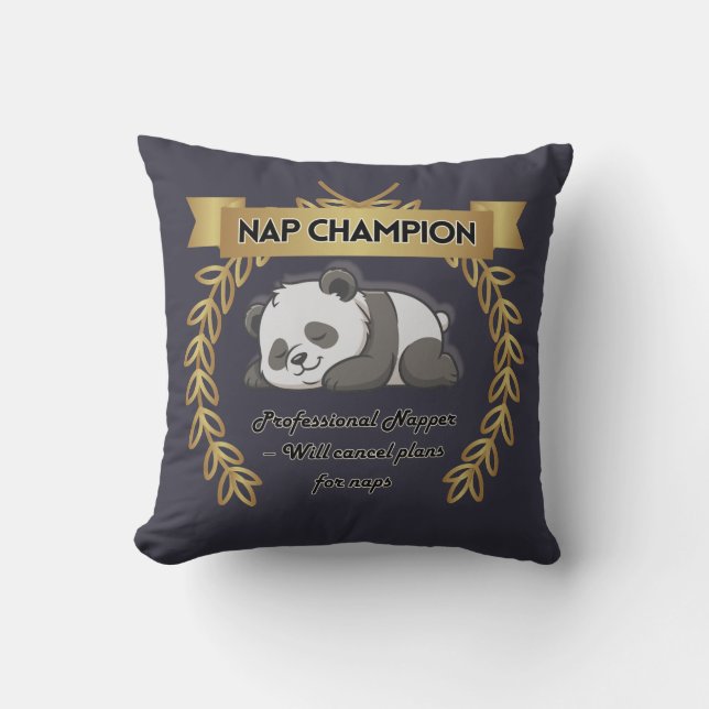 Funny Nap Champion Pillow – Cute Panda Cushion Kudde (Framsida)