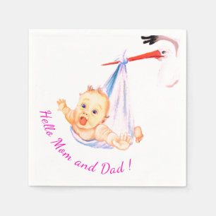 Funny Napkins Stork Carriage Baby - Anpassningsbar Pappersservett