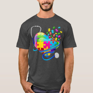 Funny näsa Autism Puzzle Stethoscope Heart (4) T Shirt
