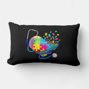 Funny näsa Autism Puzzle Stethoscope Heart T- Shir Lumbarkudde
