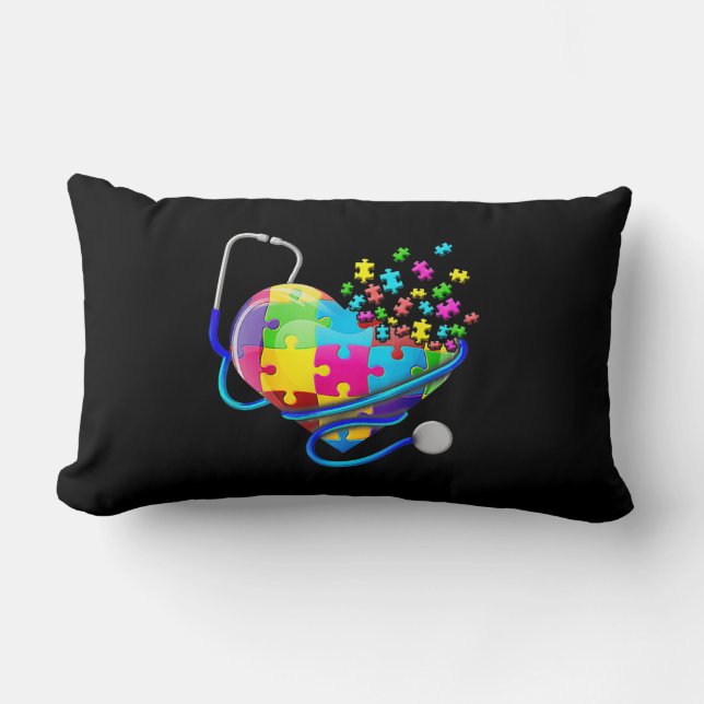 Funny näsa Autism Puzzle Stethoscope Heart T- Shir Lumbarkudde (Framsida)