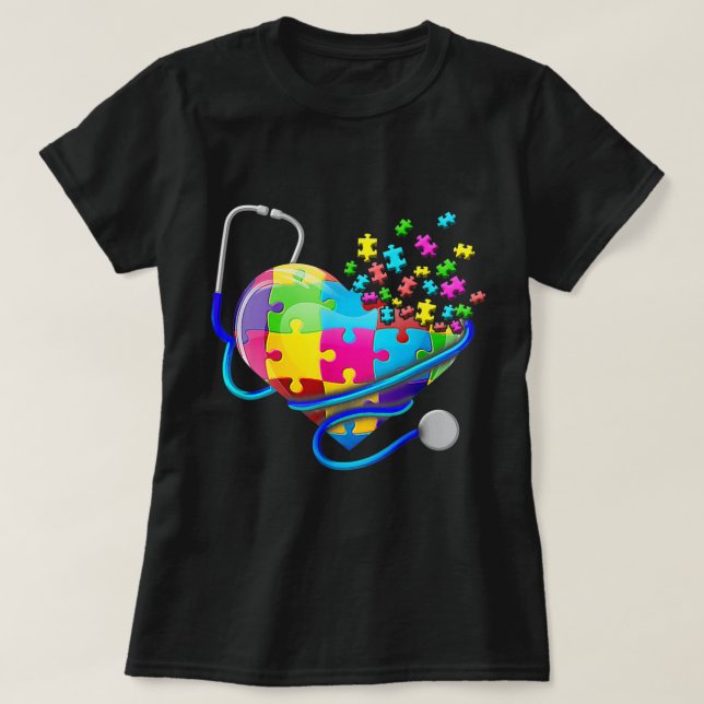 Funny näsa Autism Puzzle Stethoscope Heart T- Shir T Shirt (Design framsida)