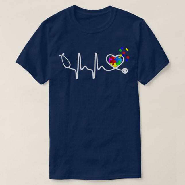 Funny näsa Autism Puzzle Stethoscope Heart T Shirt (Design framsida)