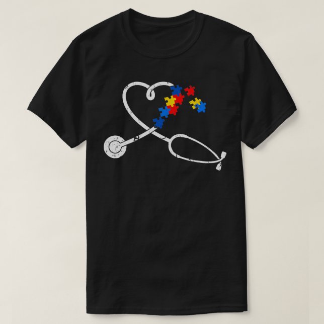 Funny näsa Autism Puzzle Stethoscope Heart T Shirt (Design framsida)