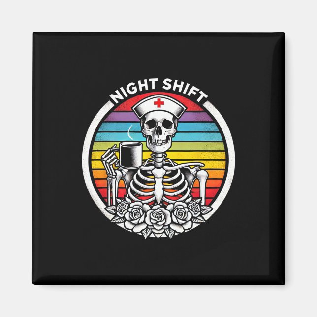 Funny nattskift Nurse Skeleton Women Halloween R Magnet (Framsidan)