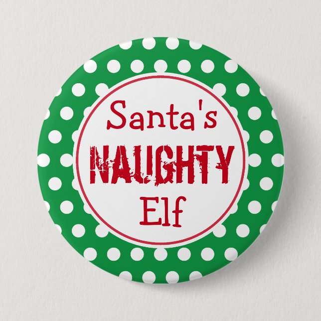 Funny Naughty Elf jul Button Pin Knapp (Framsida)