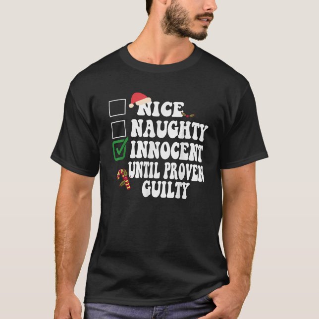 Funny Naughty Nice Christmas Family Pajama Men Wom T Shirt (Framsida)