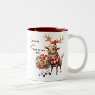 Funny Naughty Nice Reindeer Två-Tonad Mugg
