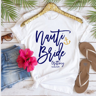 Funny Nauti Bride Blue Modern Calligraphy T Shirt