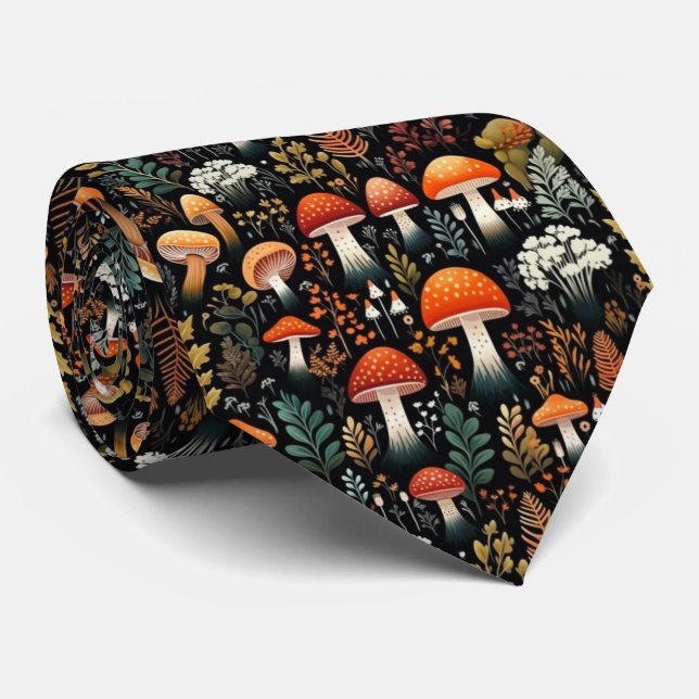 Funny Neck Tie med Mushroom Mönster Slips (Rullad)