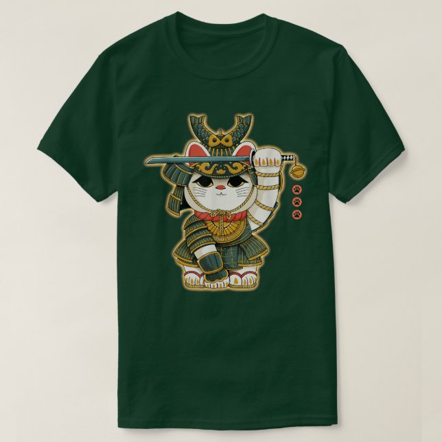 Funny Neko Lucky Cat Samurai Japan För manar kvinn T Shirt (Design framsida)