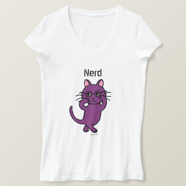 Funny Nerd Cat Tecknad Tee (Design framsida)